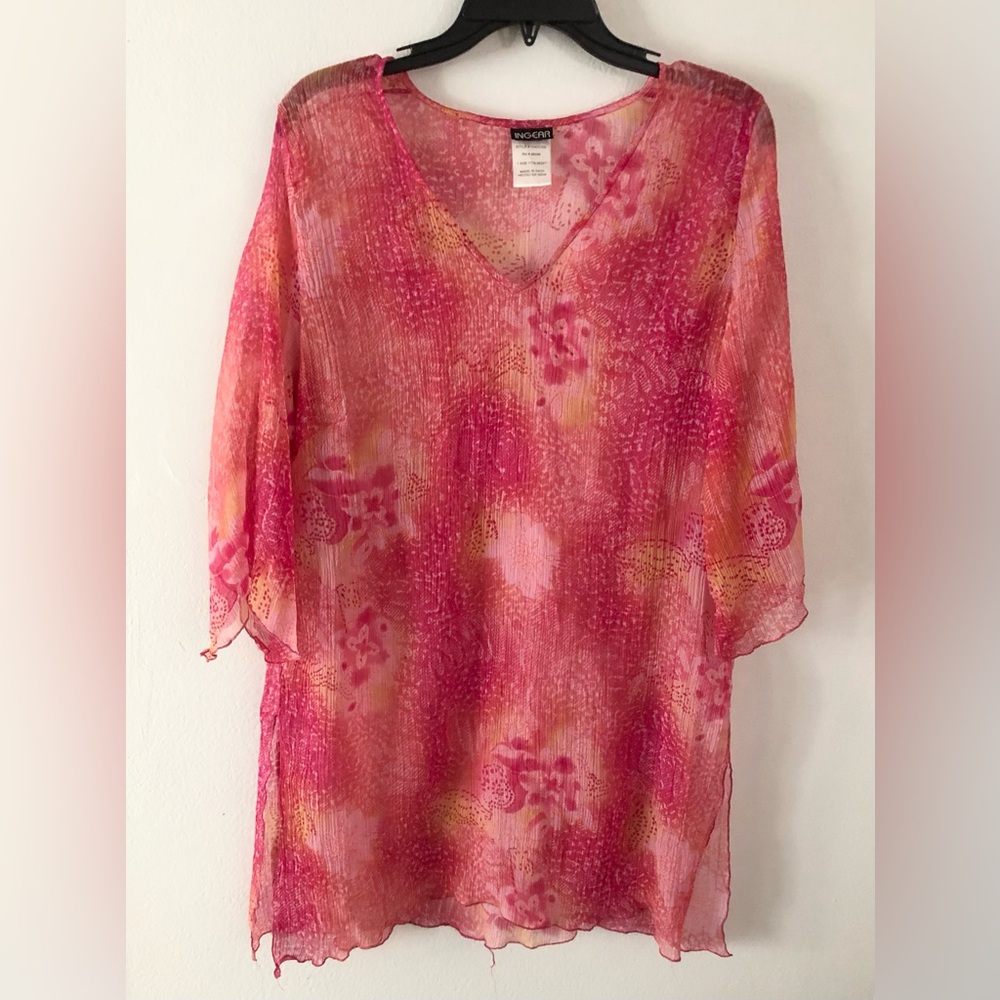 Ingear Pink Floral-Print Sheer Swim Cover Up